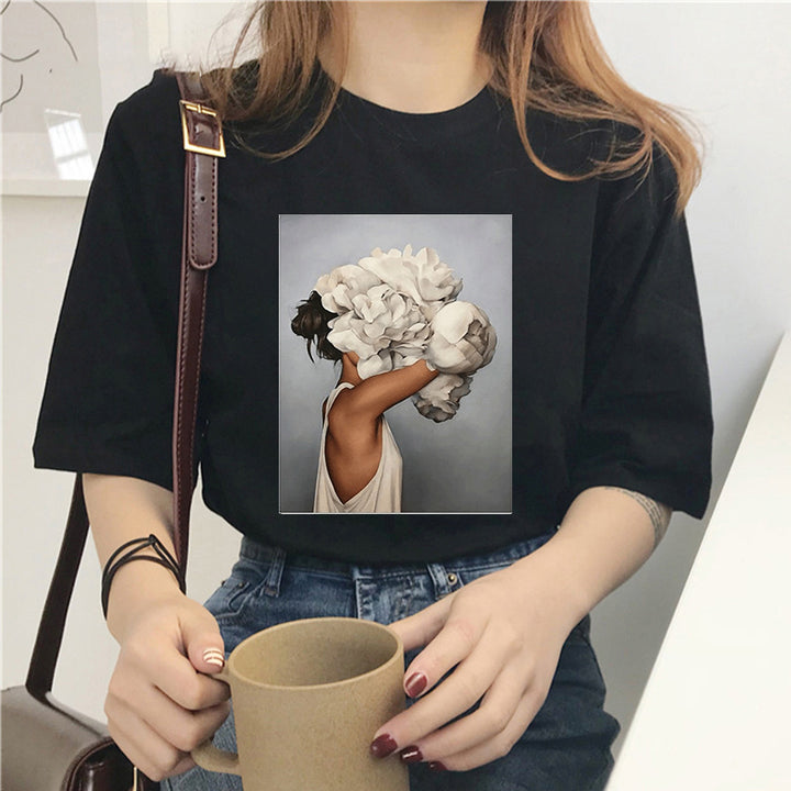Dame T-skjorte med kreativt fototrykk og avslappet snitt Skjora