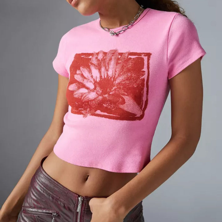 Dame Crop-Top med floraltrykkdesign Skjora