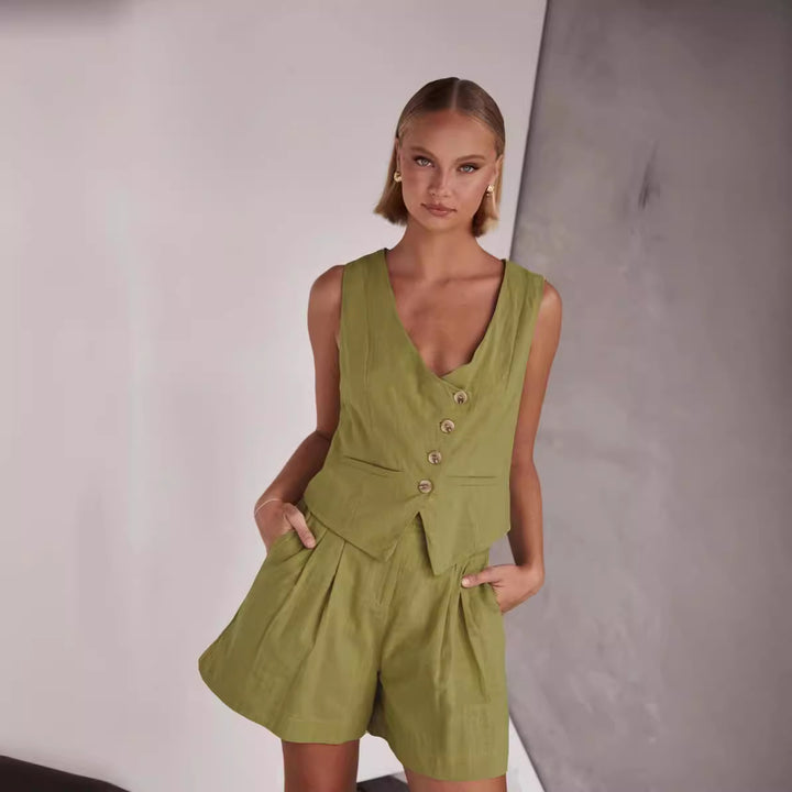 Dame Fritid To-delt med Korte Ermer Bluse og Shorts Skjora