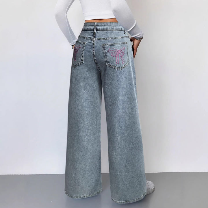 Dame brede vintage-stil jeans med høy midje og avslappet utseende Skjora
