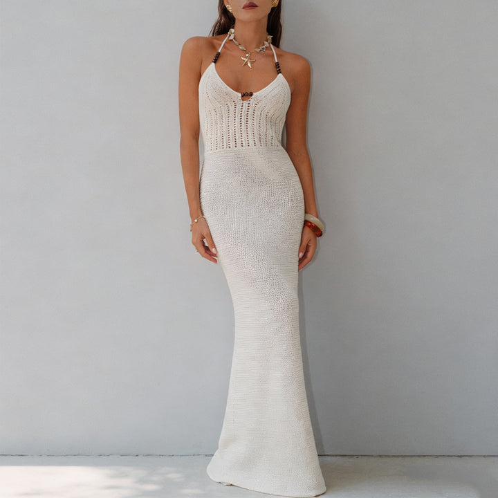 Damen Elegantes Maxikleid mit tiefem V-Ausschnitt und schmalem Schnitt Skjora