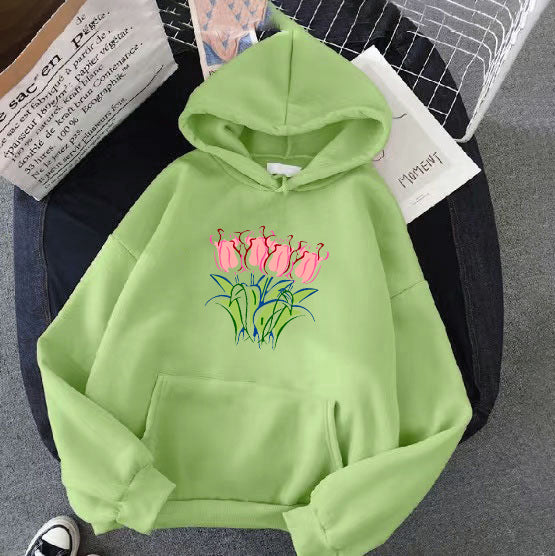 Dame hettegenser med blomster tulip-motiv Skjora