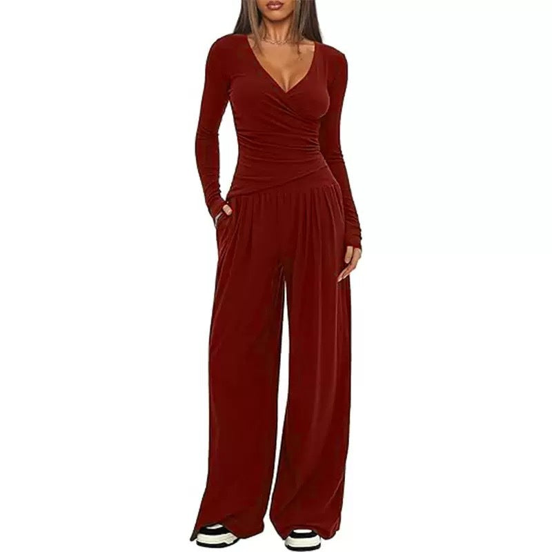 Dame Elegant Innpakking Jumpsuit med vid ben og stilige detaljer Skjora