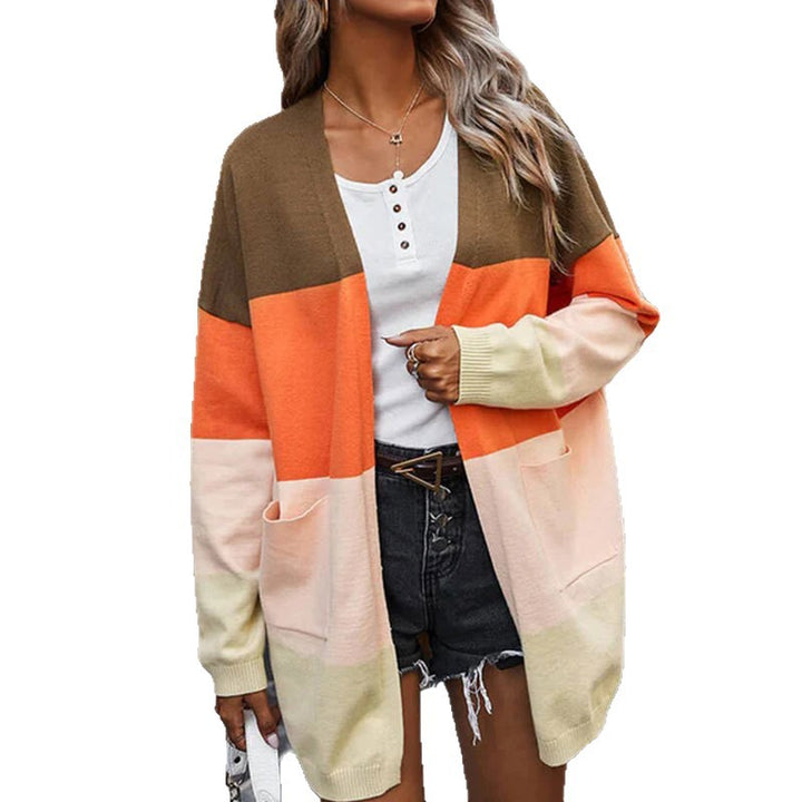 Kvinnelig cardigan med fargeblokkdesign og lommer Skjora