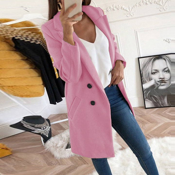 Kjole elegant og varm lang blazer med dobbel knapplukking Skjora