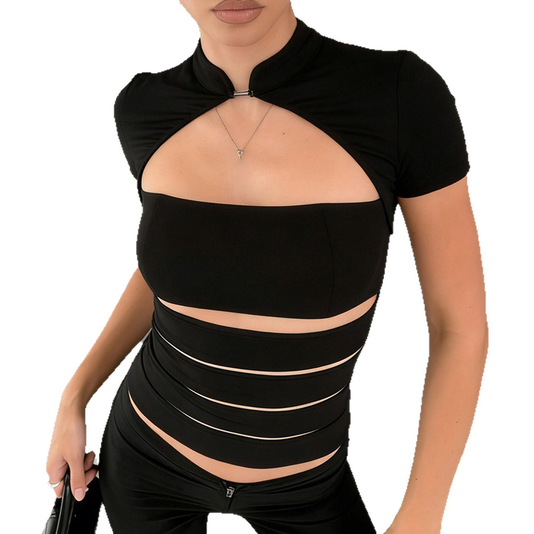 Dame Cropped Bluse fra slitesterkt stretchmateriale med elegant ståkrage Skjora