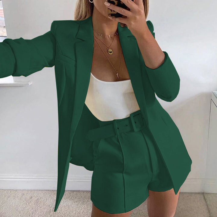 Dame Modisk Blazer-set med figursydd snitt og høy midje shorts Skjora