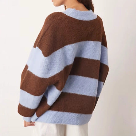 Dames oversized strikkegenser med stripet mønster og bred passform Skjora