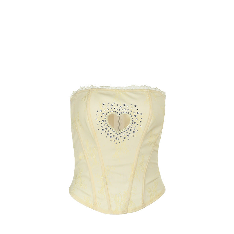 Kvinnes bustier topp med hjerteformet utringning og elegante rhinestone detaljer