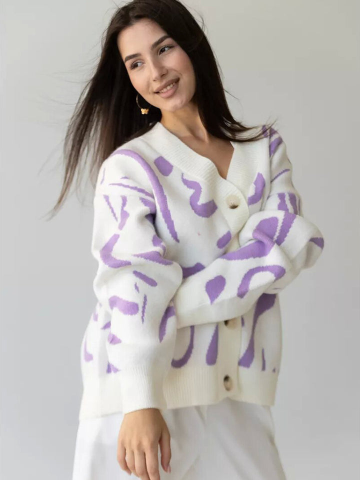 Damer Cozy Knit Cardigan med Unikt Mønster Skjora