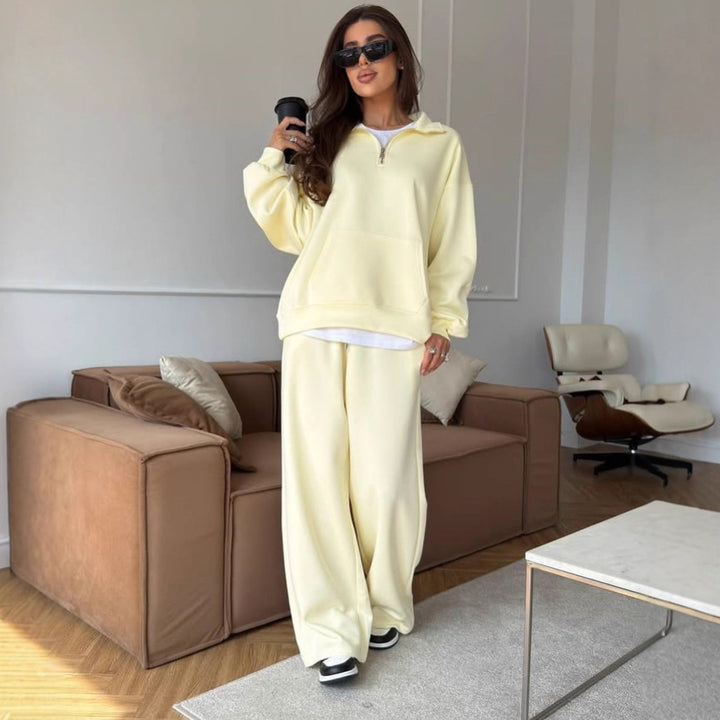 Dame Oversized Sweatshirt og vid-cut Bukser Sett Skjora