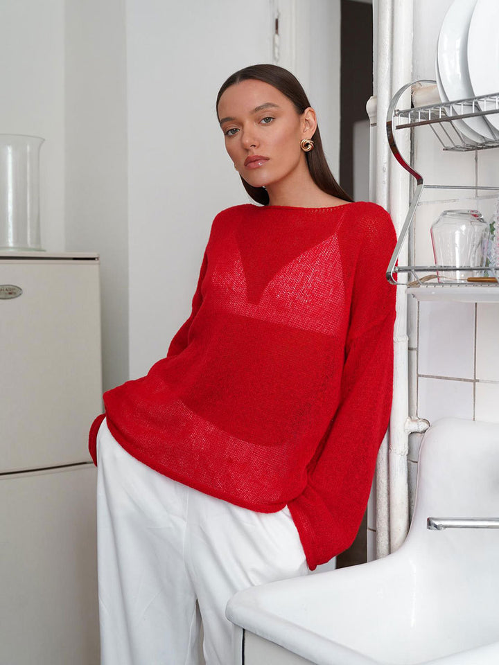 Damer casual genser med brede ermer og fin åpenstrikk design Skjora