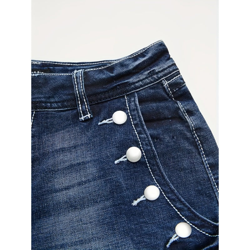 Dame Høyt skårne denim-shorts med knappdetaljer Skjora