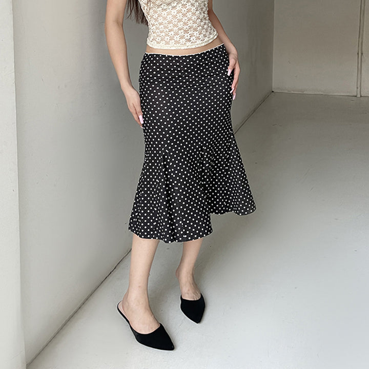 Damer elegant, flytende midi-skjørt med stretchy midje og bølget kant Skjora