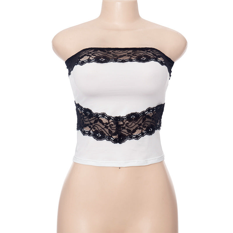 Dame Bandeau-top med elegant blondekant og figurskapende passform Skjora