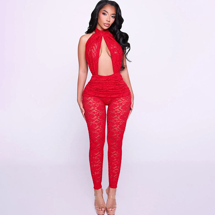 Dame Elegant spiss jumpsuit med dyp V-utskjæring og tettsittende design Skjora