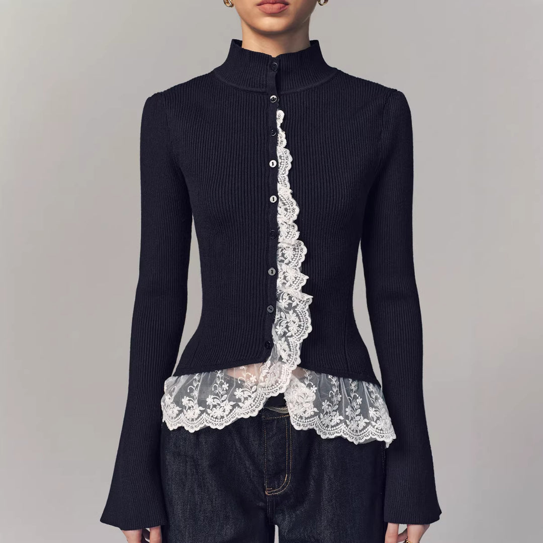Damer cardigan med blonderkant og moderne peplum Skjora