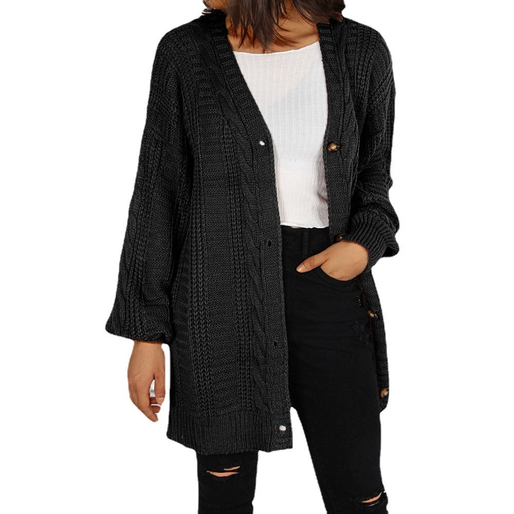 Dame chunky strikket cardigan med elegant knappestolpe og vide ermer Skjora