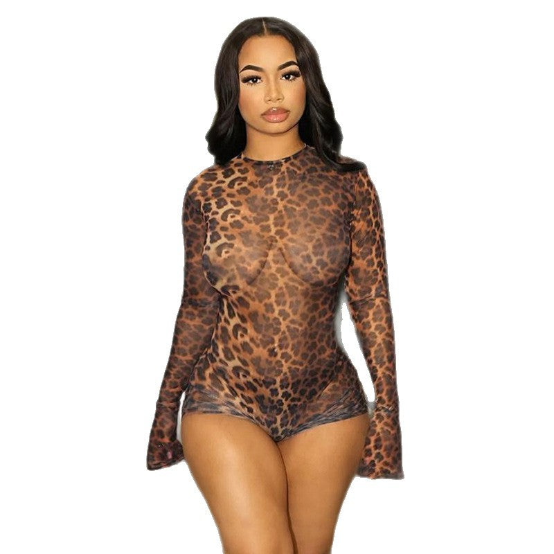 Dame Gjennomsiktig Bodysuit med Leopardsmønster Skjora