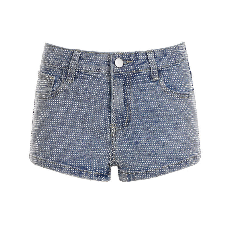 Dame glitrende denim-shorts med glitrende aksenter Skjora