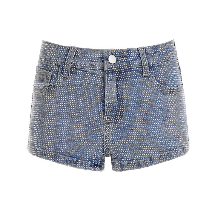 Dame glitrende denim-shorts med glitrende aksenter Skjora