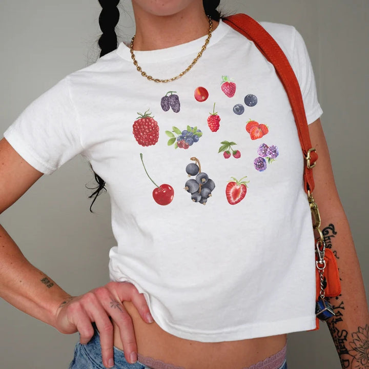 Dame Crop-T-skjorte med kreativ telefon-design Skjora