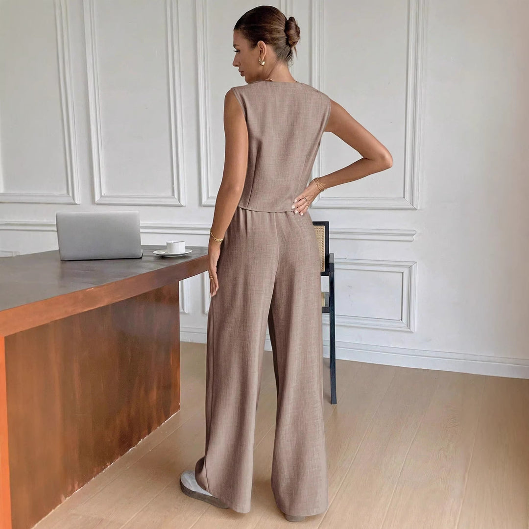 Damer Elegant dress med ermeløs blazer og vide bukser Skjora