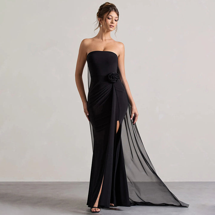 Dame Off-Shoulder Kveldsdrakt med stilfull drapering og forførende splitt Skjora