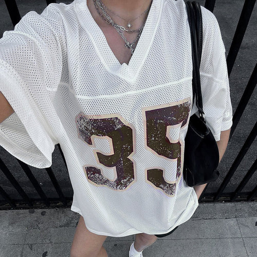Dame Sportslig Mesh-trøye med iøynefallende nummerering Skjora