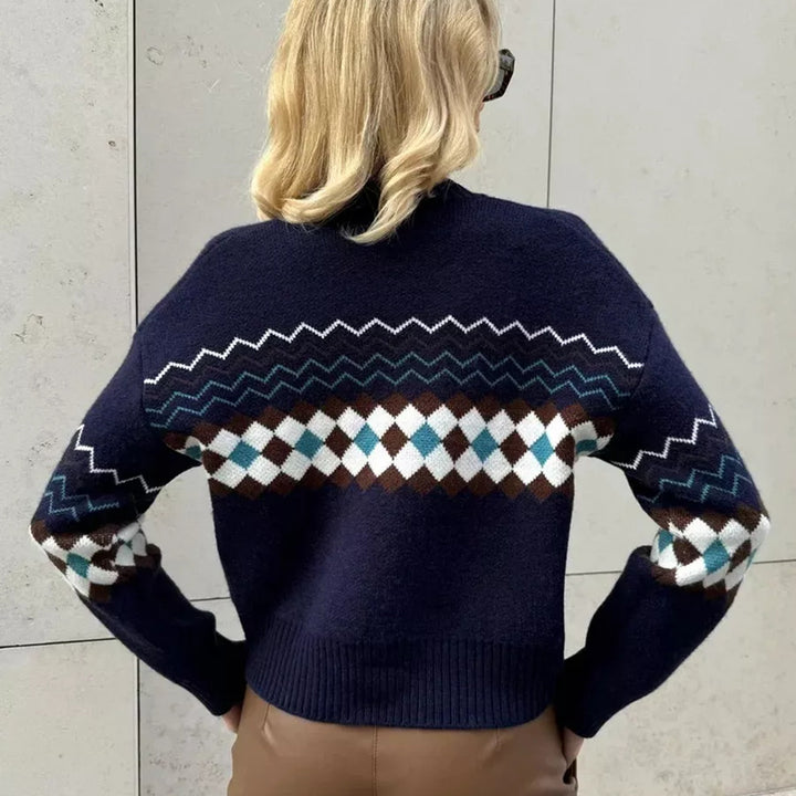 Damer cardigan med fargerikt diamantmønster Skjora