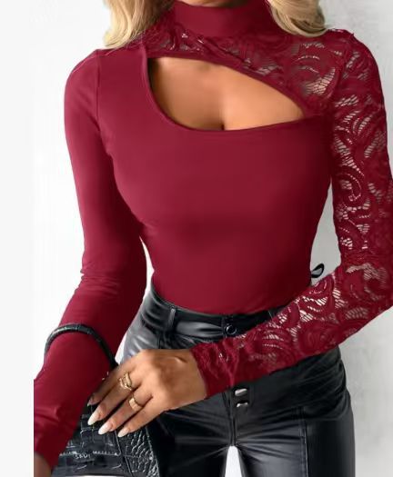 Damer Elegant topp med transparente spissarmer og asymmetrisk utringning Skjora