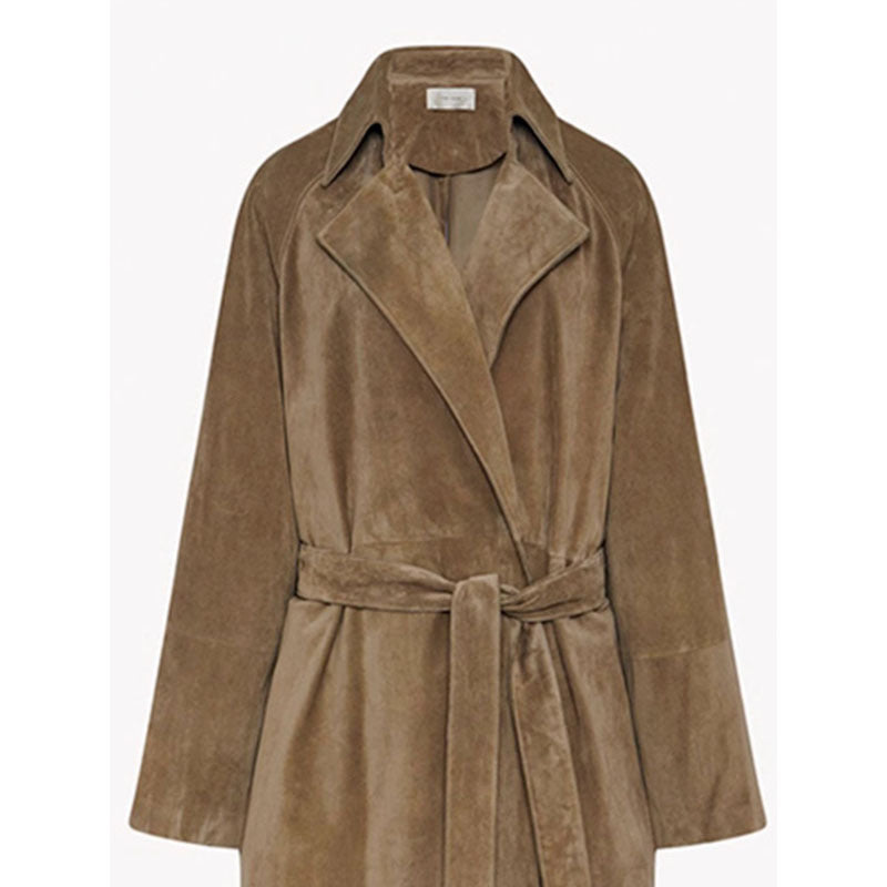 Dame Elegant og stilfull trenchcoat laget av høykvalitets semsket skinn Skjora