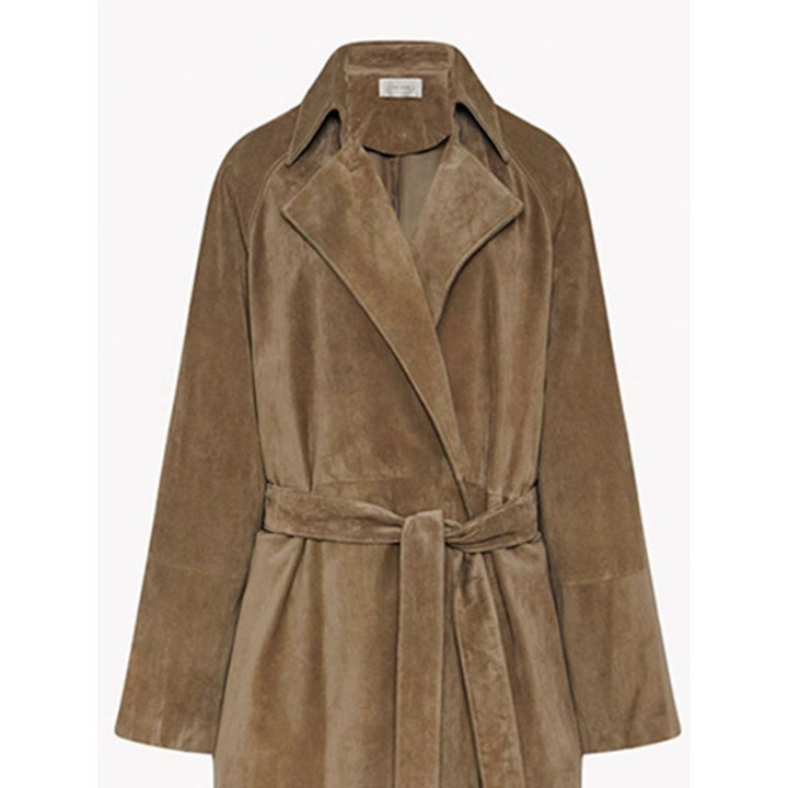 Dame Elegant og stilfull trenchcoat laget av høykvalitets semsket skinn Skjora