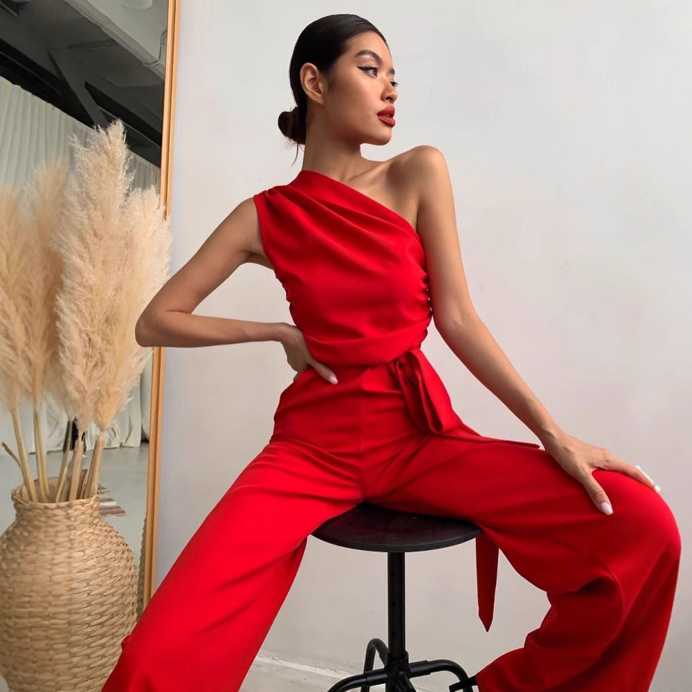 Dame En-Skulder Jumpsuit med vid ben Skjora