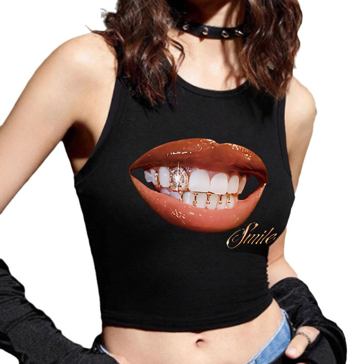 Dame Crop-Top med dristig statement-trykk Skjora