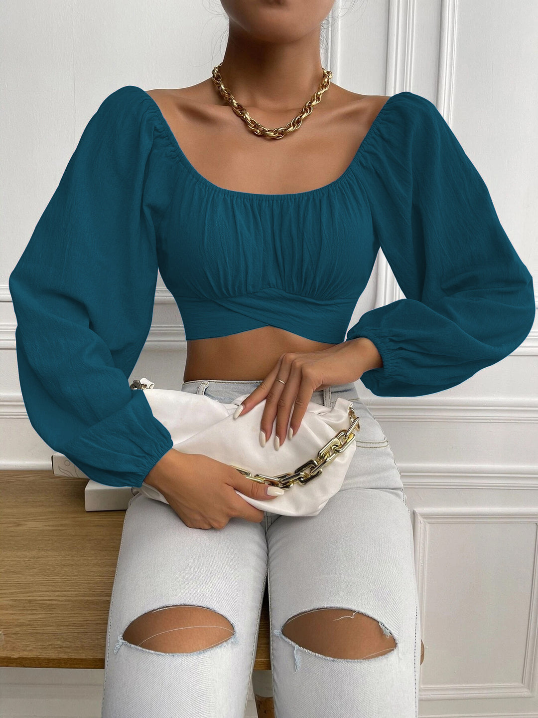 Dame Crop-Top med ballettemmer og rynket design Skjora