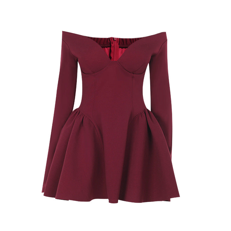 Damer elegant off-the-shoulder minikjole med vidde skjørt Skjora