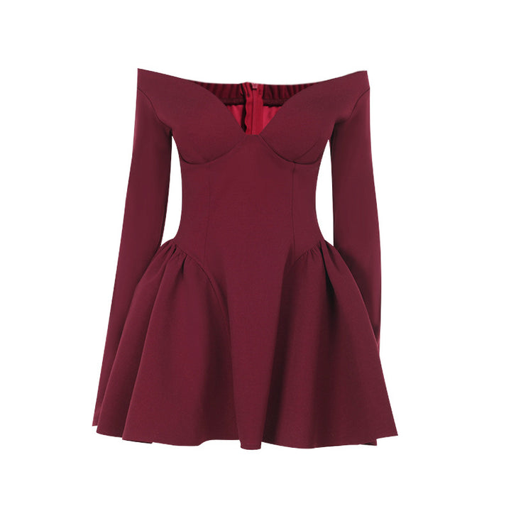 Damer elegant off-the-shoulder minikjole med vidde skjørt Skjora