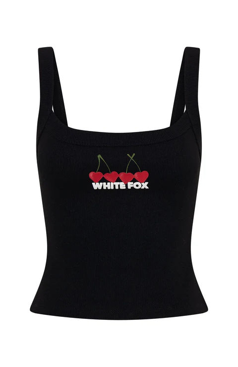 Damen Crop-Top mit Kirschstickerei und elastischem Baumwollmaterial Skjora