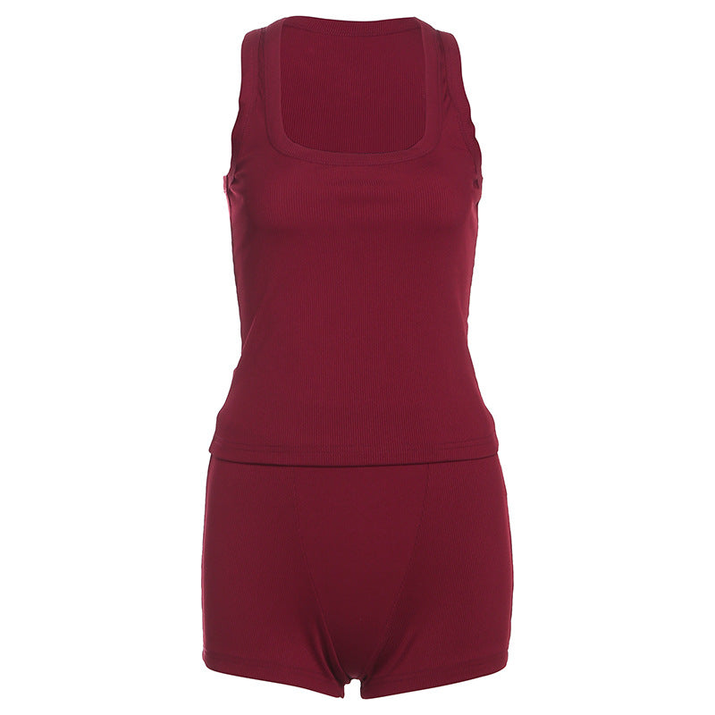 Dame Sporty Loungewear-sett med ermeless topp og shorts Skjora