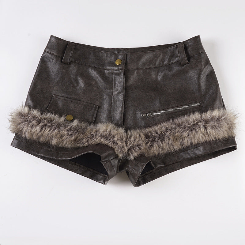 Dame Kunstlær-Shorts med dekorative knappe-detaljer Skjora