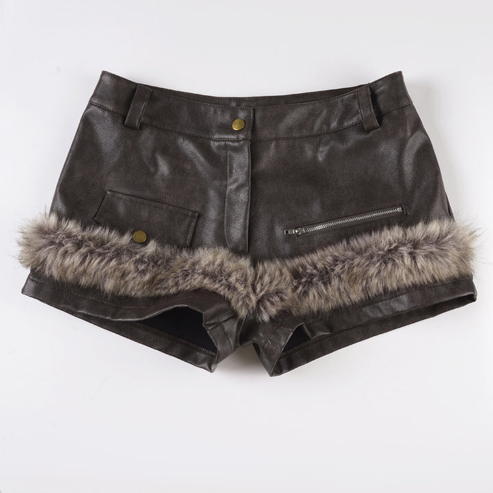 Dame Kunstlær-Shorts med dekorative knappe-detaljer Skjora