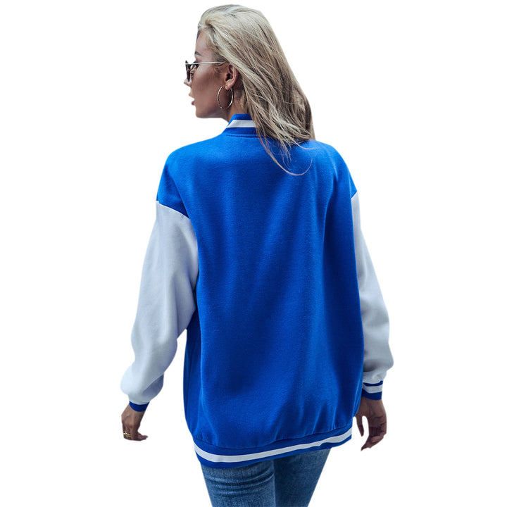 Dame baseballjakke med kontrasterende ermer og trykknappåpning Skjora