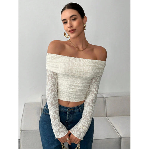 Dame Elegant Off-Shoulder Topp med Volangdetaljer Skjora