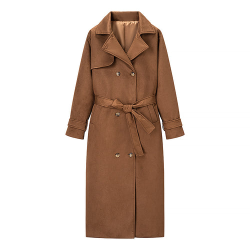 Damer Elegant Trench Coat laget av myk semsket imitasjon med praktisk belte og moteriktig snitt Skjora