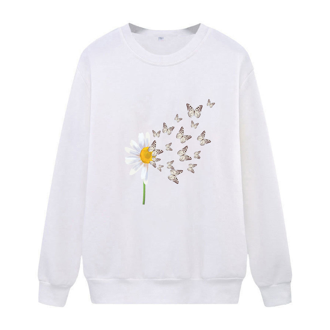 Dame sweatshirt med floral sommerfugldesign Skjora