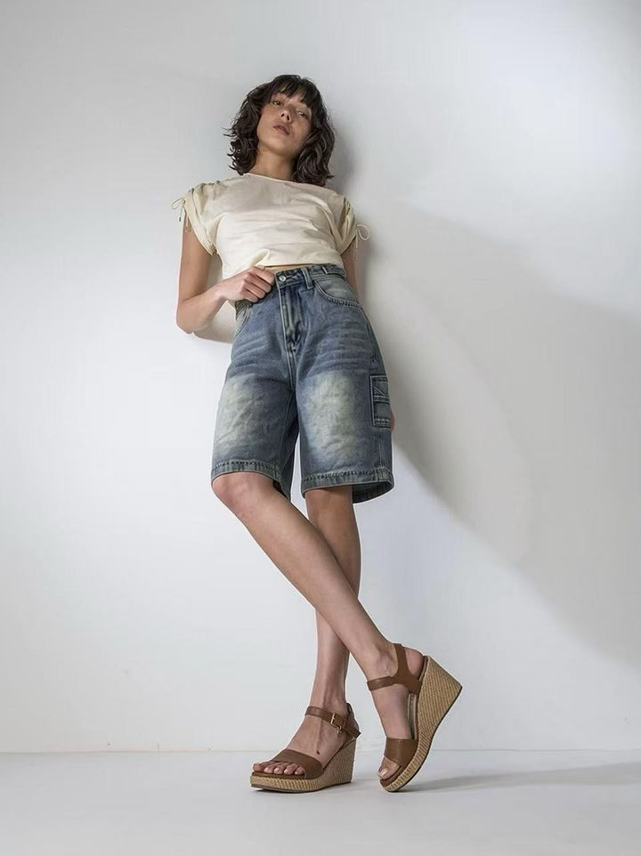 Dame casual denimshorts med høy midje og bred passform Skjora