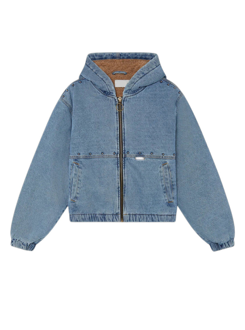 Kvinne denimjakke med hette og lommer Skjora