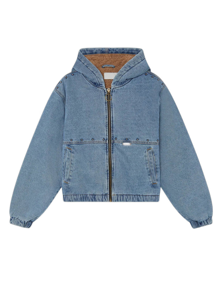 Kvinne denimjakke med hette og lommer Skjora