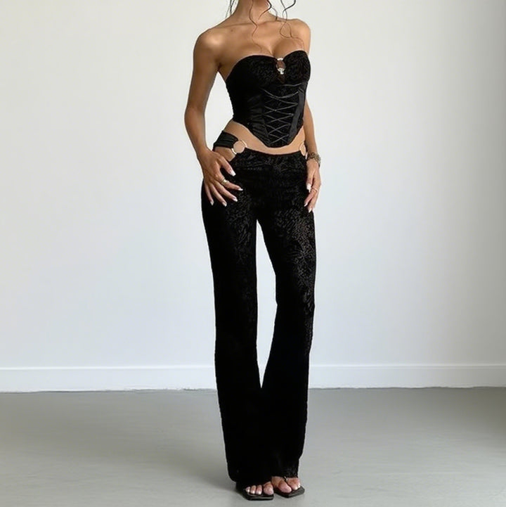 Damer Elegant To-delt Sett med Bustier og Høye Knebukser Skjora